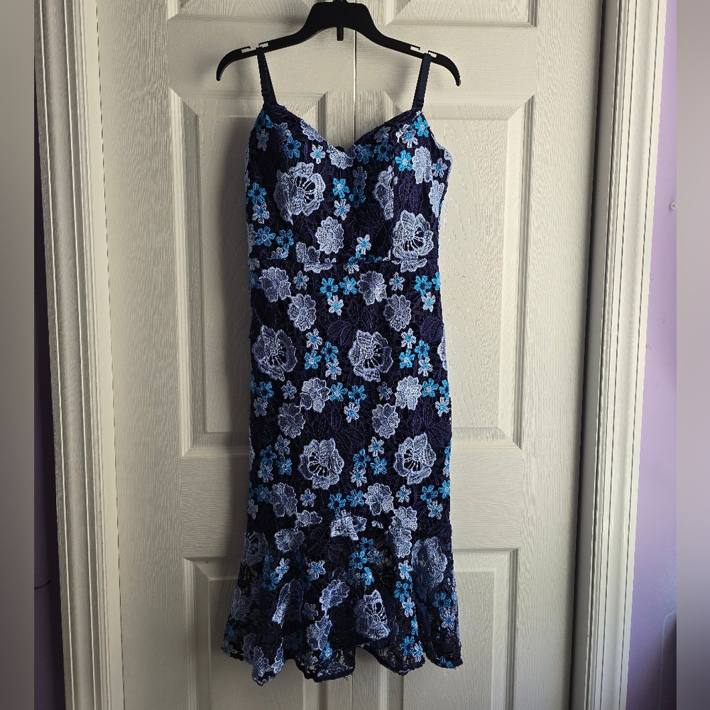 Guess Floral Laced Sleeveless Blue Midi Slip Dress Size Zero